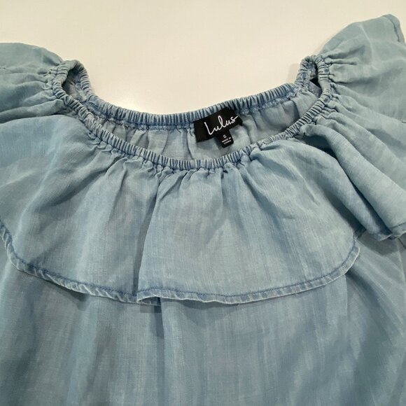 Lulu's Chambray ruffle off the shoulder collar neck Size Small - Picture 2 of 2